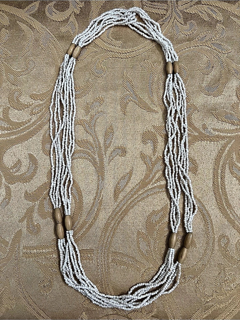 Multi-Strand Beaded Necklace in White & Brown
